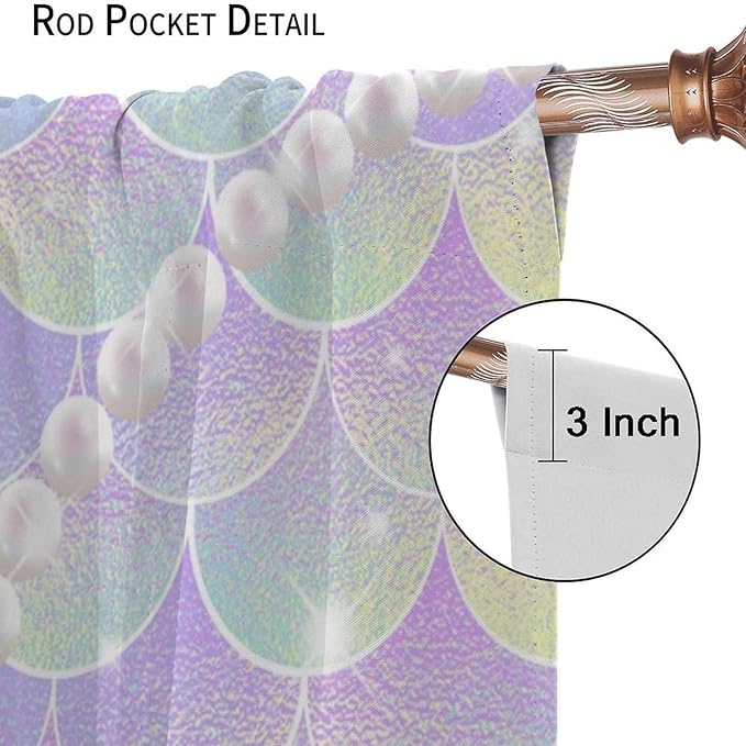 Mermaid Curtains, Gradient Color Pink Purple Pearl Ocean Theme Mermaid Fish Scale Print Decoration Suitable for Children Girls Bedroom Nursery Curtains 42x54 Inch