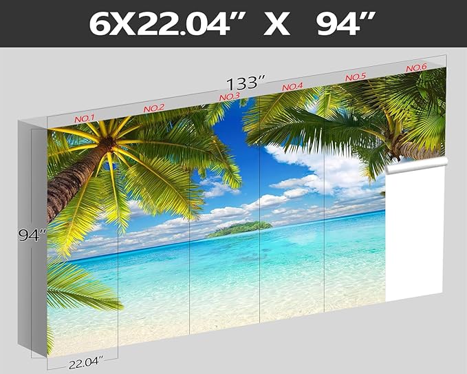 XMPMBM-Beach Palm Tree backsplash Large Decorative Wallpaper Tropical Palm Leaf Bedroom Bathroom Wall Mural- W 132" X H 92"(93 Square Foot)