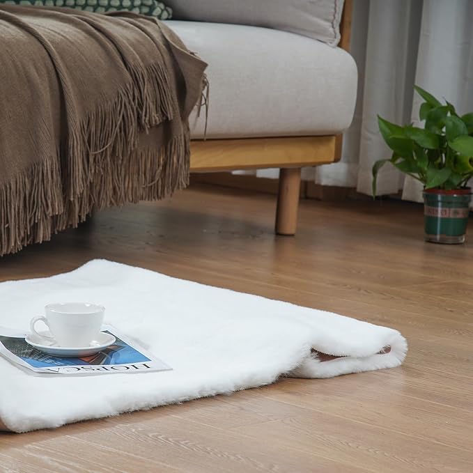Latepis White Runner Rugs for Bedroom Soft Fuzzy Faux Sheepskin Rug 2x6 Fur Rug Non-Slip Washable Shag Rug Fluffy Carpet for Living Room Nursery Dorm