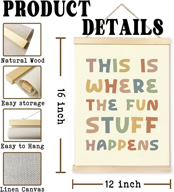 Hiuwevt Boho Fun Classroom Poster Hanger Frame, Kids Playroom Decor, This Is Where the Fun Stuff Happens Colorful Wall Art Decor for Kids Room Nursery Playroom Classroom Home, 12x16 Inch