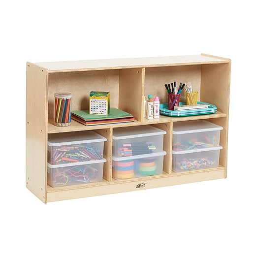 ECR4Kids 5-Compartment Mobile Storage Cabinet, Preschool, Classroom Furniture, Natural