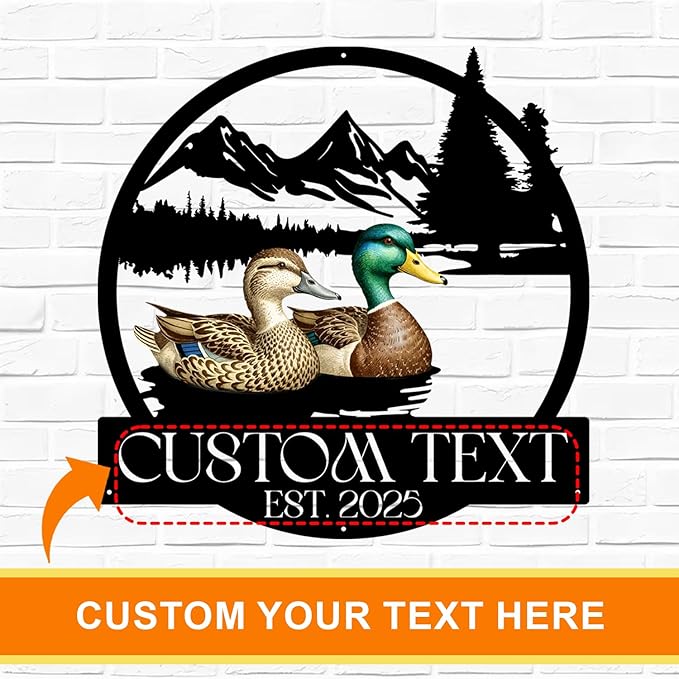 Personalized Mallard Duck Hunting Decor, Vintage Farmhouse Metal Wall Art, Entryway/Nursery/Living Room/Cabin Decor, Personalized Wedding/Housewarming/Anniversary/Christmas Gift for Couples