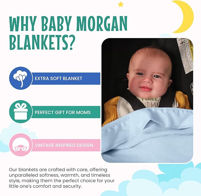 Blankets Thermal Waffle Baby Blanket Crib Bedding - Soft Cozy Warm Infant Thermal Cover for Nursery Stroller or Bassinet, Lightweight Ideal Shower Gift, Nylon Trim Blue 36" x 50"