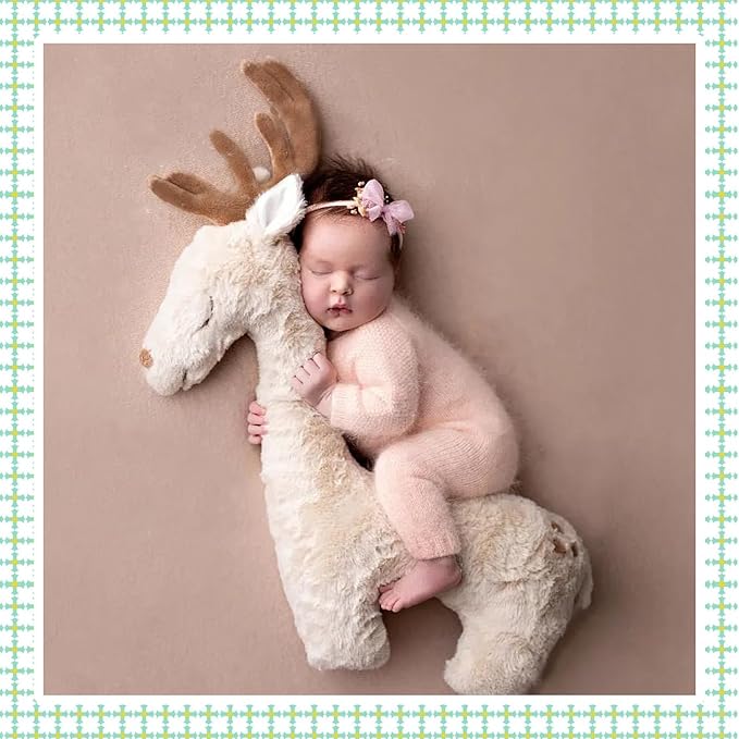 KHC-KHF Deer Posing Pillow - Plush Newborn Photo Prop for Christmas Photoshoot - Elk Animal Pillow