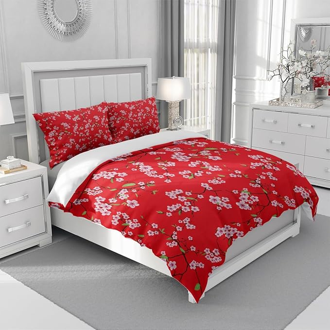 Botanical Floral Duvet Cover Queen Flower Duvet Cover Girls Cottagecore Bedding Set Queen 3 Pieces Comforter Cover Vintage Garden Floral Bedding Quilt Cover with Zipper Closure