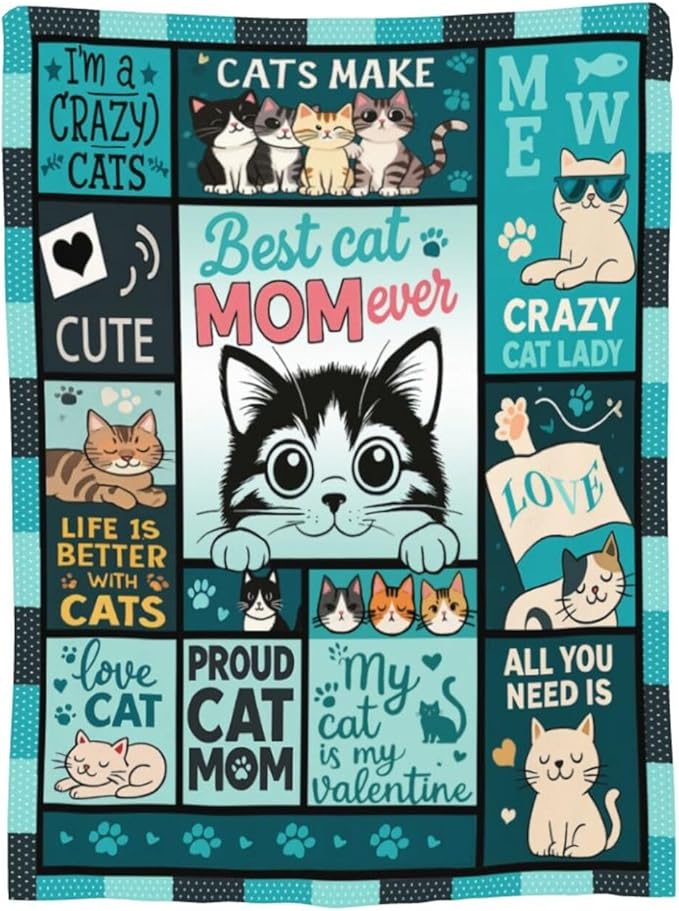 Cat Blanket Cute Cat Throw Blanket Kitten Soft Cozy Fleece Fuzzy Stuffed Plush Flannel Gifts for Girls Women Boys Kids Adults 50"X60"
