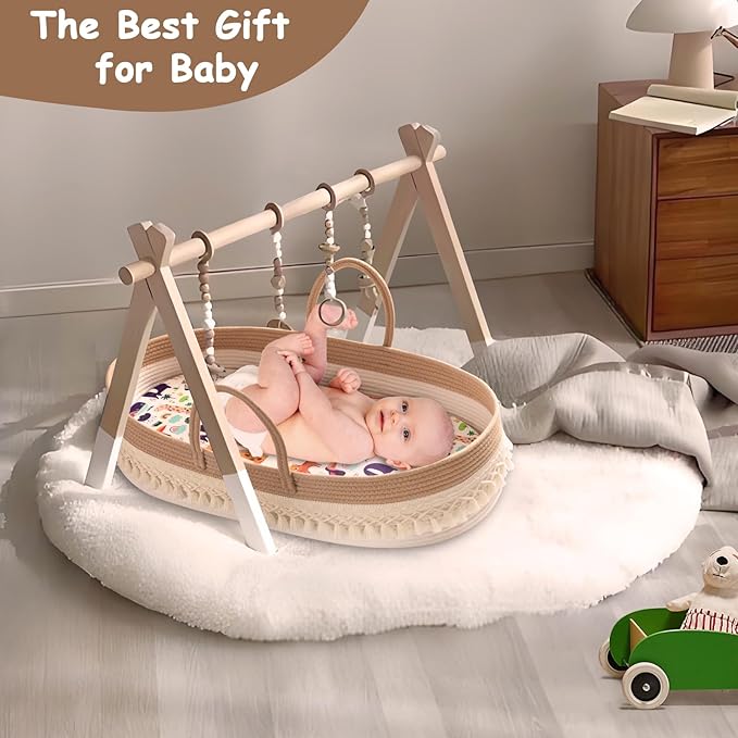 Baby Changing Basket, Boho Moses Baskets for Newborn, Baby Basket for Baby Dresser, Diaper Changing Basket for Baby with Diaper Caddy, Cartoon Changing Pad, Waterproof Sponge Cushion, Storage Bag