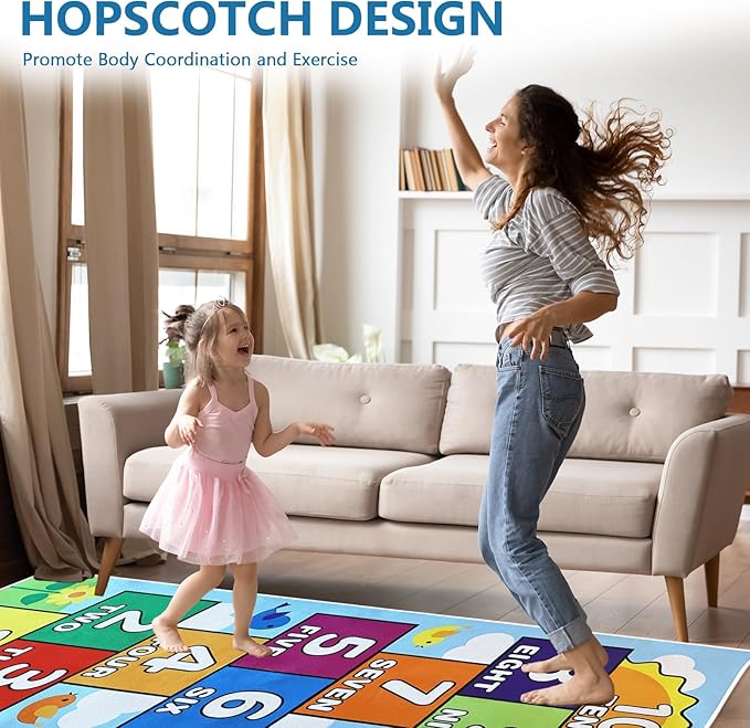 Hop Scotch Inside Rug for Kids, Hopscotch Rug for Kids, Non-Slip Indoor Play Mat, 23.6x47.2 In, Durable & Easy to Clean, Perfect for Bedrooms, Playrooms, Daycares, Preschools – Fun Learning & Play