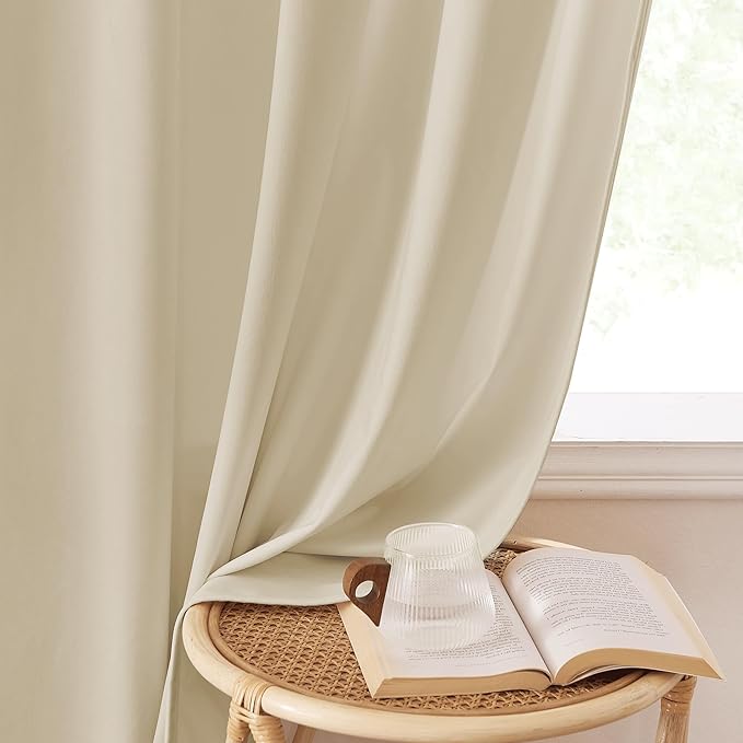 StangH Beige Pinch Pleated Velvet Curtains for Living Room, 96 inches Long Light Dimming Farmhouse Window Drapes Thermal Insulated Track System Panels for Nursery Dining Room, W38 x L96, 2 Panels