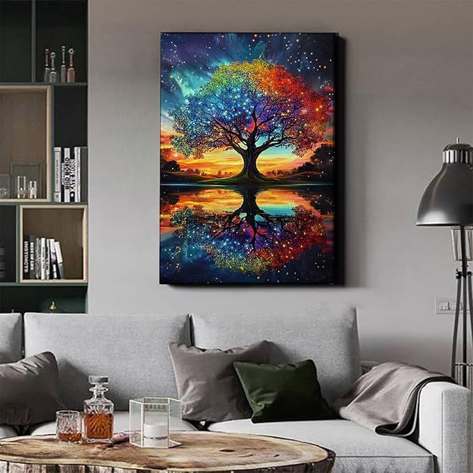 Colorful Tree Canvas Wall Art Abstract Textured Botanical Prints Colorful Tree Of Life Wall Art Modern Trees Of Life Poster Watercolor Modern Trees Painting Fantasy Abstract Prints 16x24inch Framed