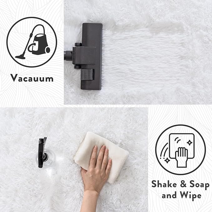 White Rugs for Living Room, Large Area Rug 6x9 Fluffy Shag Rug for Bedroom, Soft & Non Slip Fuzzy Thick Plush Carpet for Kids Room Dorm Home Decor