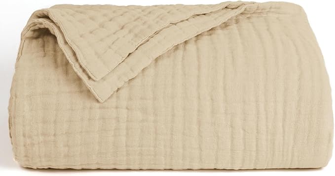 Love's cabin 6 Layer 100% Cotton Muslin Blanket, 108"x90" Muslin King Size Blanket for Bed Couch, Lightweight and Breathable Cotton Gauze for Adult, Khaki