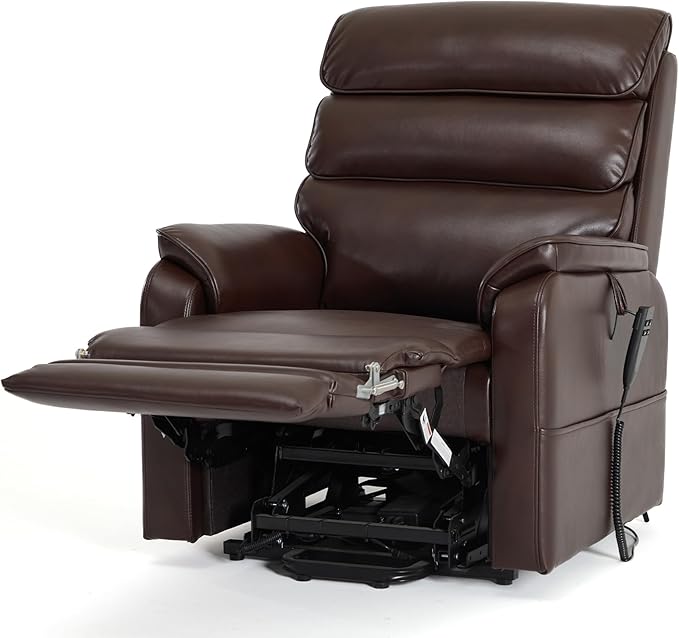 DYNOX 350 LBS Tall Man Power Dual Motor Lift Recliners Chairs for Elderly Lay Flat Lift Chair with Infinite Positions, Heat & Massage, Supports(9198L,Faux Leather,Brown)