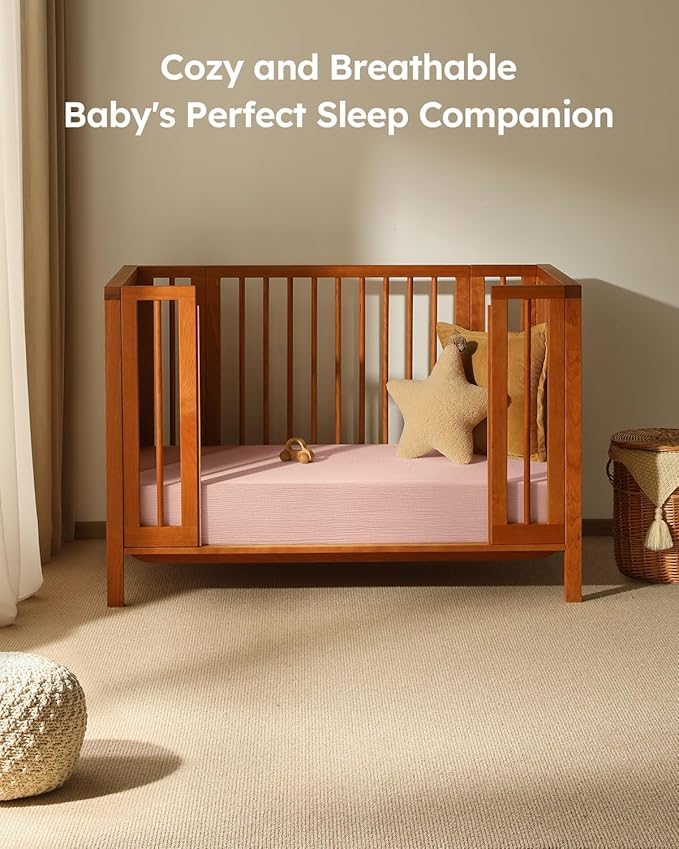 Muslin Crib Sheets for Boys Girls, 100% Cotton Fitted Crib Sheet 2 Pack for Standard Crib and Toddler Mattress, Breathable Soft Baby Sheet 28x52x8in Pink & Purple
