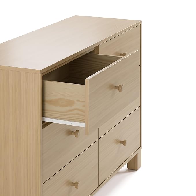 Storkcraft California 6 Drawer Double Dresser (Driftwood) – GREENGUARD Gold Certified, Spacious Storage Organizer for Kids’ Room, Safety Interlocking Drawer System