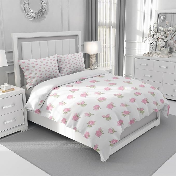 White Garden Duvet Cover Beige Floral Coquette Duvet Cover Queen Set Shabby Chic Aesthetic Bedding Vintage Comforter Quilt Cover Queen