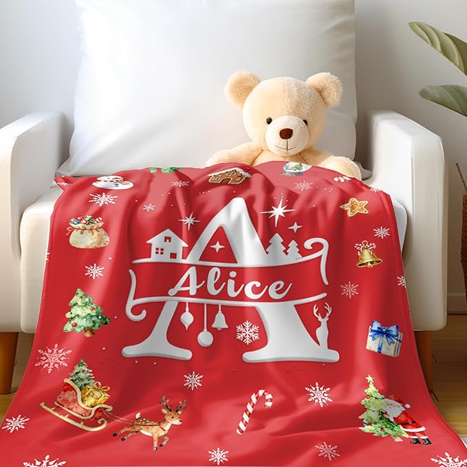 Ship Next Day, Custom Christmas Blanket - Merry Christmas Personalized Blanket, Xmas Gifts for Family Mom Dad Daughter Son Grandkids, for Teen Girls Women Man, Stocking Stuffers