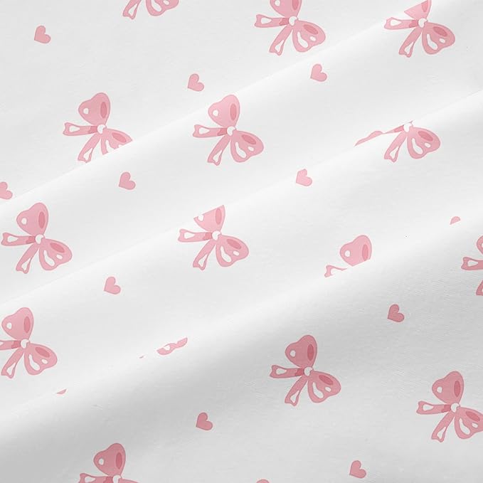 Pink Bow Duvet Cover Queen Size Striped Bedding Set Kids Boys Girls 3 Pieces Princess Style Stripe Bowknot Reversible Coquette Soft Microfiber Duvet Cover Set with 2 Pillowcases