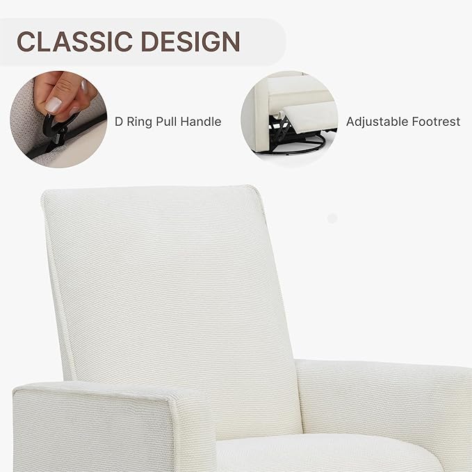 Swivel Rocker Recliner Chair, Nursery Glider Recliner Manual Rocking Comfy Upholstered Fabric Reclining Single Sofa for Nursery Bedroom Living Room