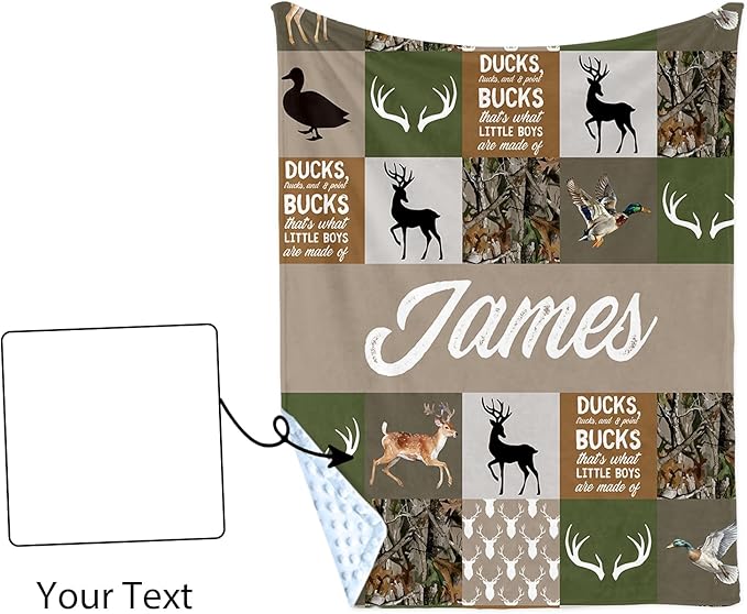 Personalized Baby Blankets for Boys Girls, Custom Name Multi-Grid Deer Baby Blanket, Soft Receiving Blanket for Newborns and Toddlers, Ideal for Baby Showers and Nursery Decor