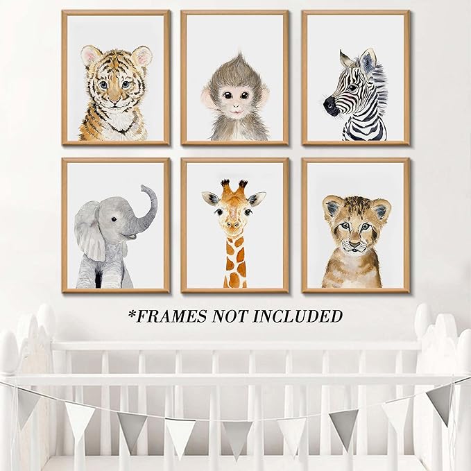 Nursery Baby Room Wall Art Decor, Jungle Nursery Baby Animal of Tiger Lion Elephant Decorations, Nursery Safari Cute Animal Decor for Baby Bedroom
