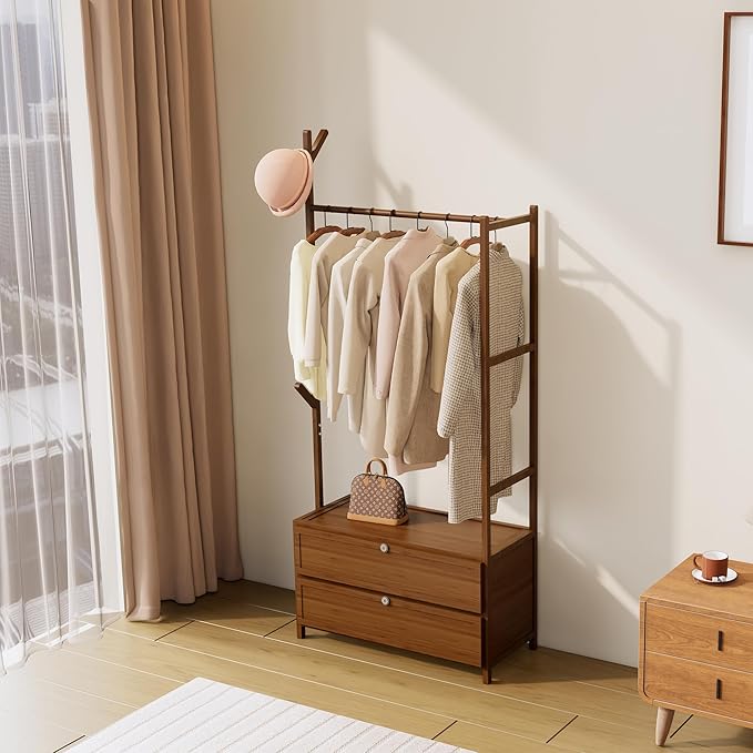Upgraded Hanging Rack Clothing Rack with Drawers,Solid Thickened Clothes Racks with Shelves,27.6inch Width Closet with Drawers,Clothes Racks for Hanging Clothes,Short Closet Dresser