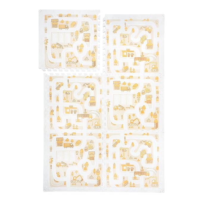 PopsyKosy Premium Baby Floor Play Mat - Extra Thick & Cushioned 1 inch Playroom Foam Mat, Non-Toxic Odorless - 6 Tiles - Spacious 6x4 ft. - Stylish & Large, Waterproof for Kids & Toddlers - Warm Beige