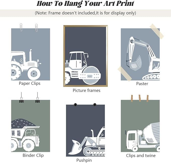 Pouydmi Construction Truck Wall Art Nursery Canvas Wall Decor Boys Room Wall Art Kids Car Posters Toddler Prints Nursery Artwork Excavator Tractor Pictures for Playroom Bedroom 8x10x6 Inch Unframed
