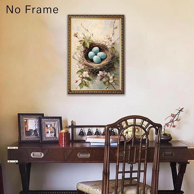 Vintage Bird's Nest Wall Art Pink Flower Painting Spring Bird Prints Watercolor Wildflower Prints Watercolor Botanical Poster Abstract Animal Picture Abstract Bird Egg Poster 16x24inch Frameless