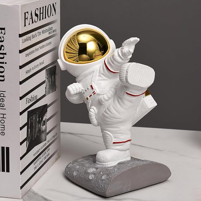 Book Ends for Shelves Decorative, Upgraded Astronaut Bookshelf Stopper Resin Book Shelf End Holders Heavy Duty Bookends for Kids Gifts Cute Spaceman Book Ends for Space Decor(F2-Gold)