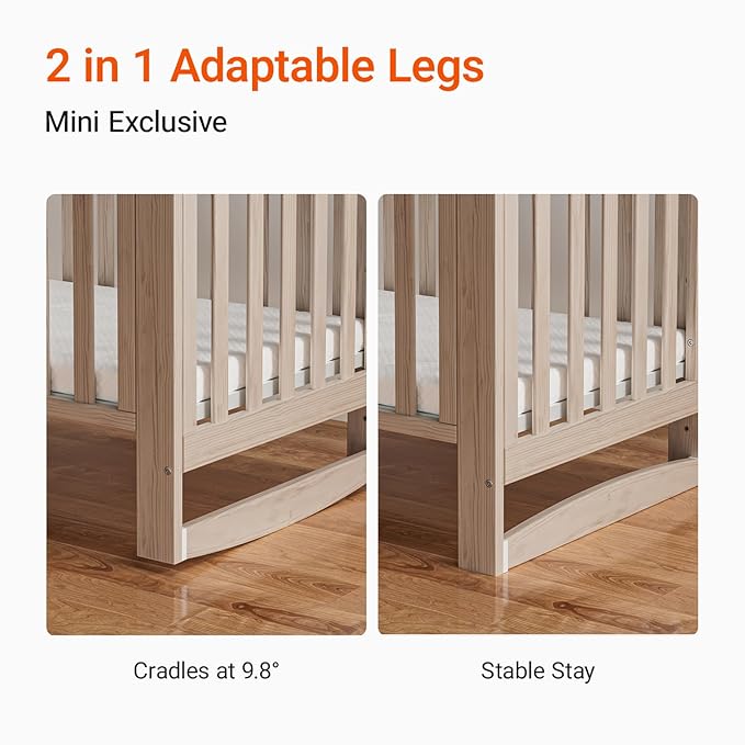 MAMAZING EvoNest Baby Crib, 11 in 1 Convertible Crib with Wheels, 100% New Zealand Wood Growing Bed, 4 Adjustable Mattress Height,Washed Natural