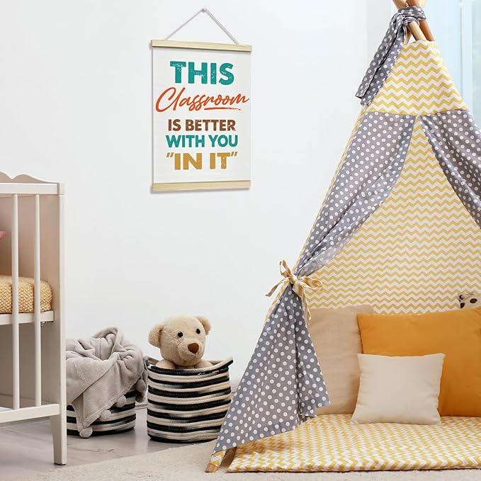 TRKAE Motivational Classroom Canvas Poster Hanger Frame, This Classroom is Better with You In It Positive Wall Art for Kids, Boho Wall Decor for Nursery Preschool Playroom -036