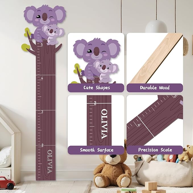 Personalized Name Growth Chart, Cute Koala Wood Height Chart, Height Measurement for Wall Boy Girls, Height Wall Chart Growth Measuring Ruler Room Wall Decor