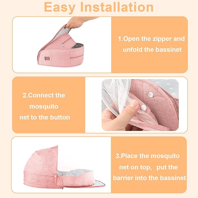 Portable Bassinet for Baby,Baby Bassinets Bedside Sleeper for Travel & Home,Foldable Bedside Crib with Breathable Mesh,Lightweight with Carry Bag & Storage Pocket,Safe Cosleeping Design for Infant