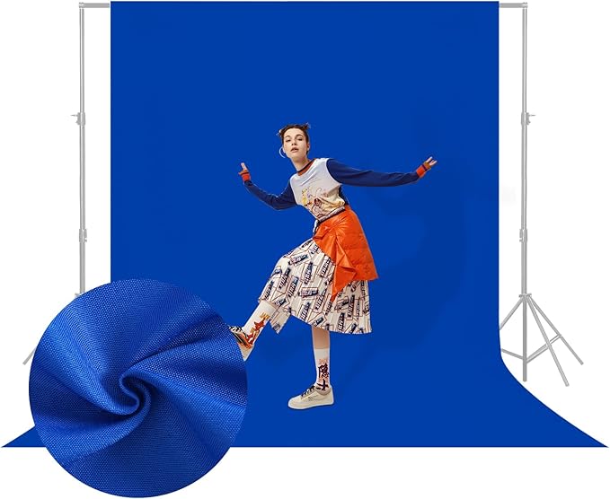 YSKE-Y1 10x7ft Blue Photo Backdrop Background, Seamless Fabric Photography Backdrop Curtain Screen for Photoshoot Video Studio Party