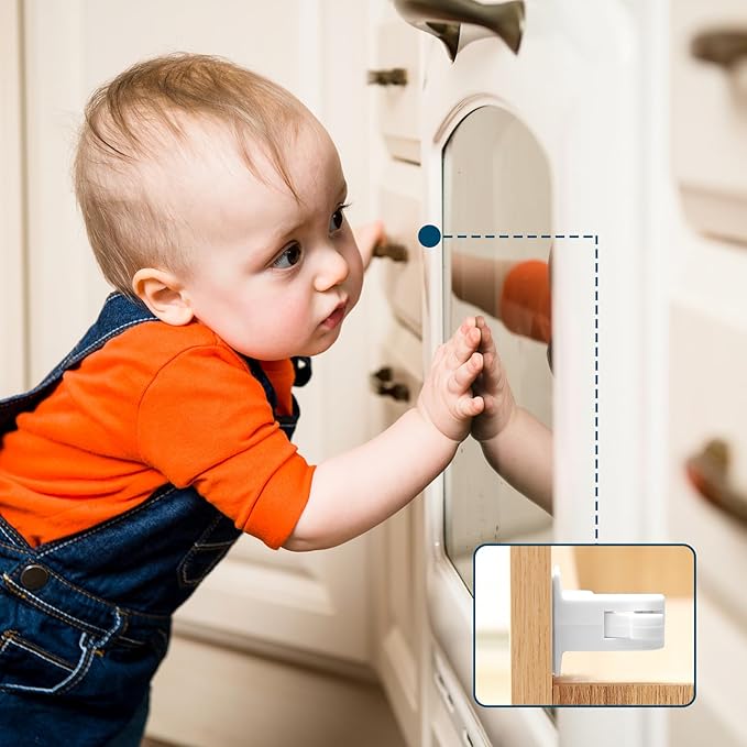 Inaya Magnetic Cabinet Locks Baby Proofing, 12 Locks & 2 Keys, Child Proof Magnet Locks for Cabinet Drawers with Invisible Design, 3M Adhesive for Easy Installation - No Drill & Tools Needed
