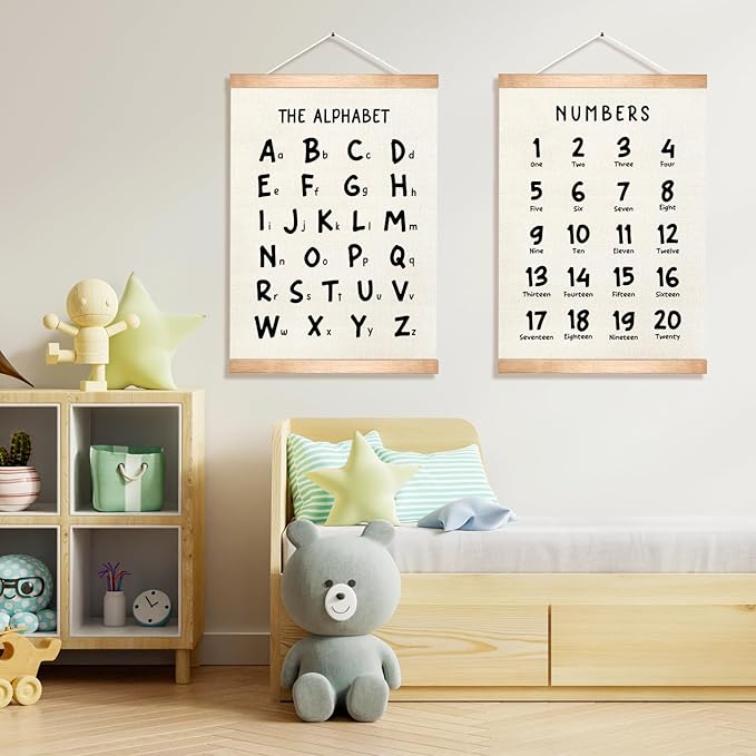 Kids Alphabet and Numbers Educational Chart Set of 2 for Classroom Decor,Colorful Educational Poster for Toddlers 1-3,Toddler Learning Poster for Kids Ages 3-5 for Nursery Playroom,Classroom Must Haves (Black Font)