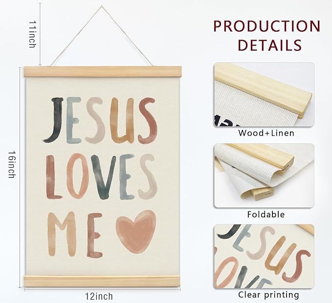 Christian Jesus Nursery Wall Art Decor, Christian Jesus Kids Wall Art Decor, Boho God Decorations For Baby Girls Boys Room Bedroom Bathroom Classroom Church Wood Posters Framed 12X16 In Set Of 2