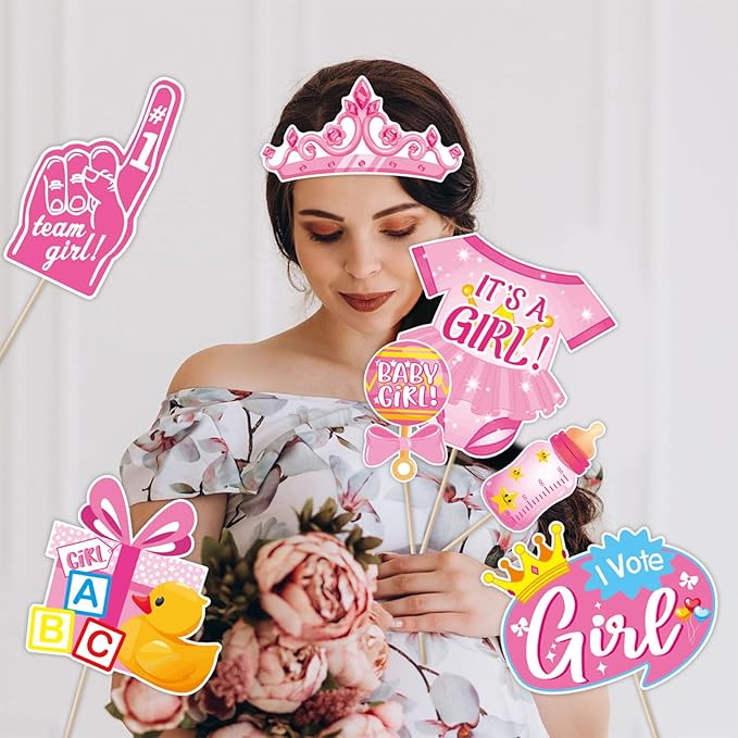 30PCS Gender Reveal Photo Booth Props,Baby Photo Booth Props,Gender Reveal Decorations,Guessing Baby Boy or Girl Sign Game Props Gender Reveal Party Favors Supplies
