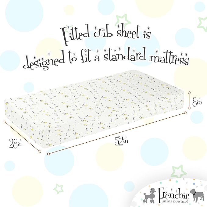Frenchie Mini Couture Fitted Crib Sheet 100% Woven Cotton Fits Toddler Mattress, 28 x 52 x8in, Twinkle Little Star