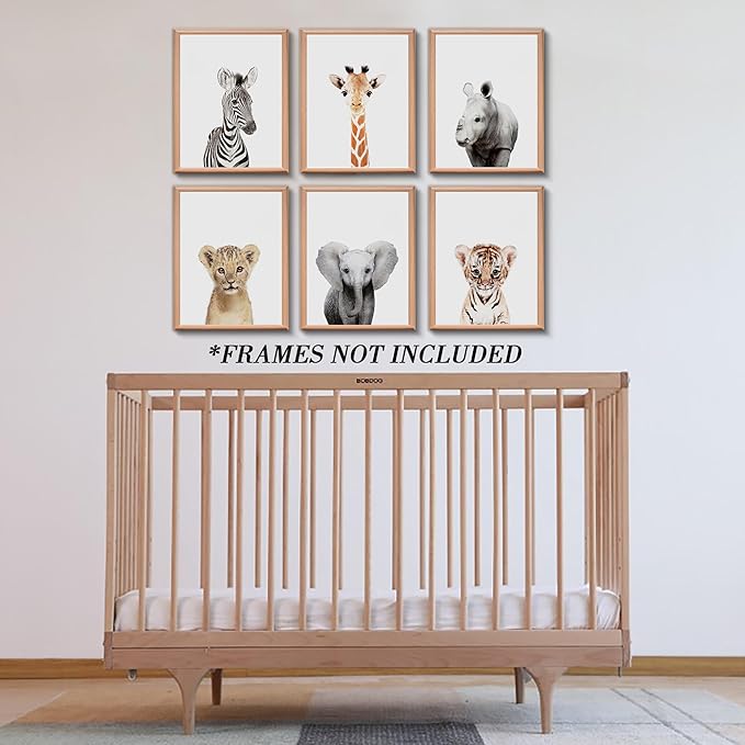 Jungle Nursery Wall Art Decor, Cute Safari Animals Decor for Baby Bedroom (8"x10", UNFRAMED)