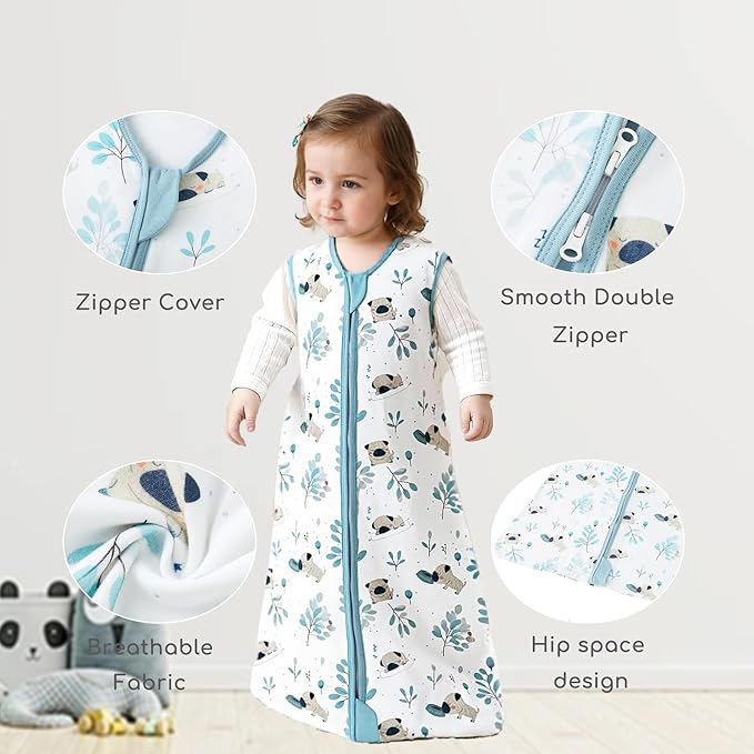 Baby Sleep Sack 6-12 Months 0.5 TOG, 100% Cotton Baby Wearable Blanket with 2-Way Zipper, Infant Toddler Sleeping Sack for Newborn Boys and Girls, Blue & Puppy