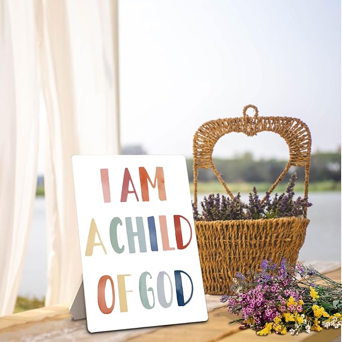 Baby Girls Boys Nursery Decor - Boho I Am a Child of God Christian Wooden Stand Sign, Nursery Decor, 5x7 Inch