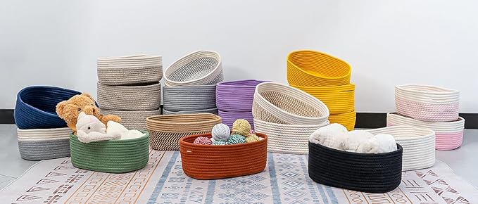 CubesLand Cube Shelf Closet Storage Baskets Bins Set 2,Woven Basket for Organizing/Storage,Long-lasting &Skin-friendly Toy Storage Basket Bin,Stylish Room Decor Basket,Yellow Cotton Rope Basket