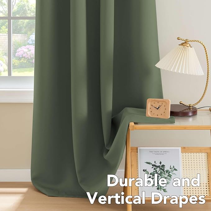 H.VERSAILTEX Blackout Curtains for Bedroom Thermal Insulated Room Darkening Living Room Curtains 63 Inch Long Grommet Privacy Protection Window Curtain Panels/Drapes, 2 Panels, Bronze Green