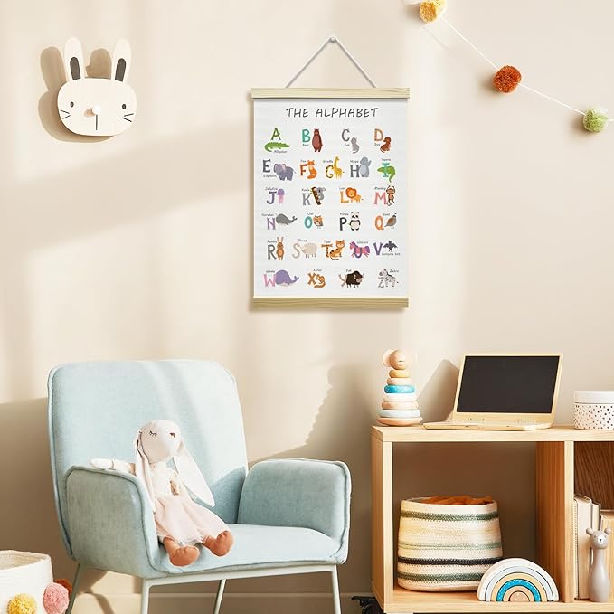 Nopoben Alphabet Poster Hanger Frame, Animal Prints Wall Art With Wooden Poster Hanger, Educational Animals Wall Decor, Kids Room Nursery Bedroom Classroom Decor(12x16 Inches)-20
