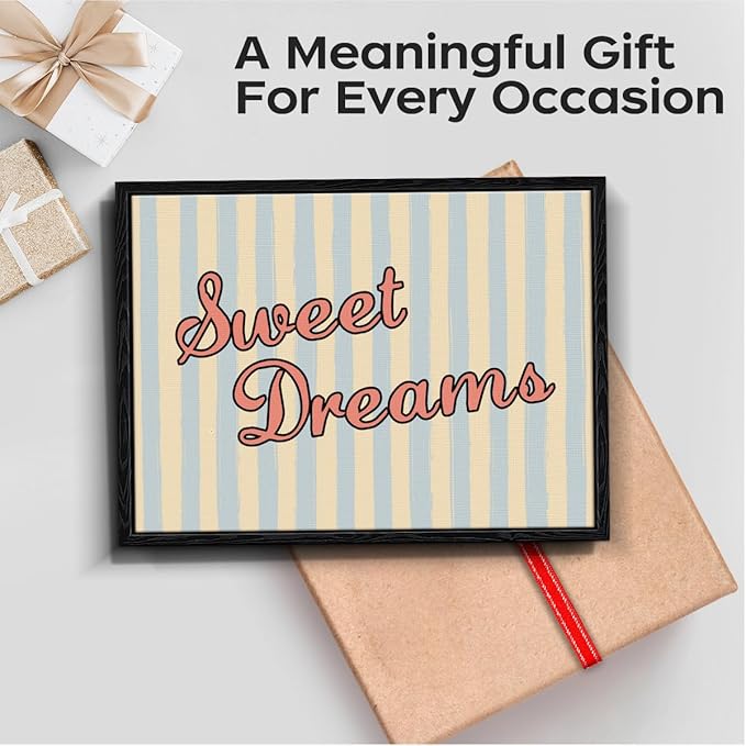 Sweet Dreams Quote Wall Art, bedtime wish message, nursery pastel wall decor, matte finish framed canvas print, nursery poster artwork, for kids room birthday gift, 15x12 inch