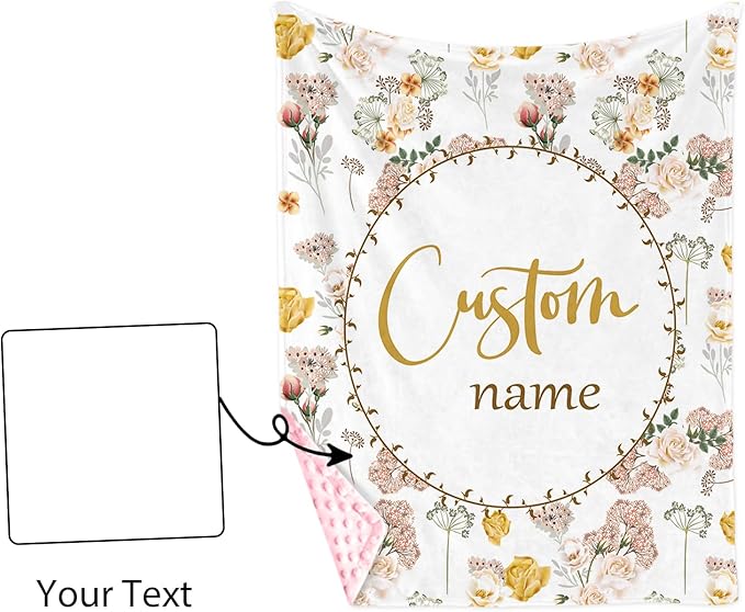 Personalized Baby Blankets for Girls, Custom Name Baby Blanket with Pink Flowers Design, Soft Receiving Blanket for Newborns and Toddlers, Ideal for Baby Showers and Nursery Decor
