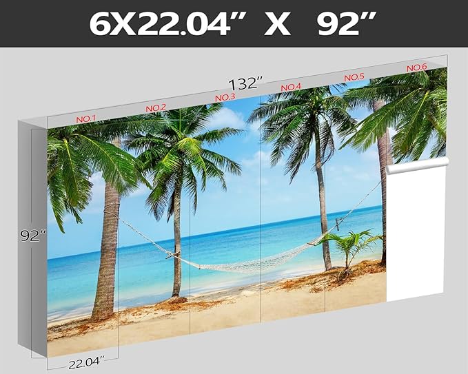XMPMBM-Beach Palms Landscaping Fabric Wallpaper Tree Leaf Living Room Bedroom Bathroom Wall Mural-W 132" X H 92"(93 Square Foot)