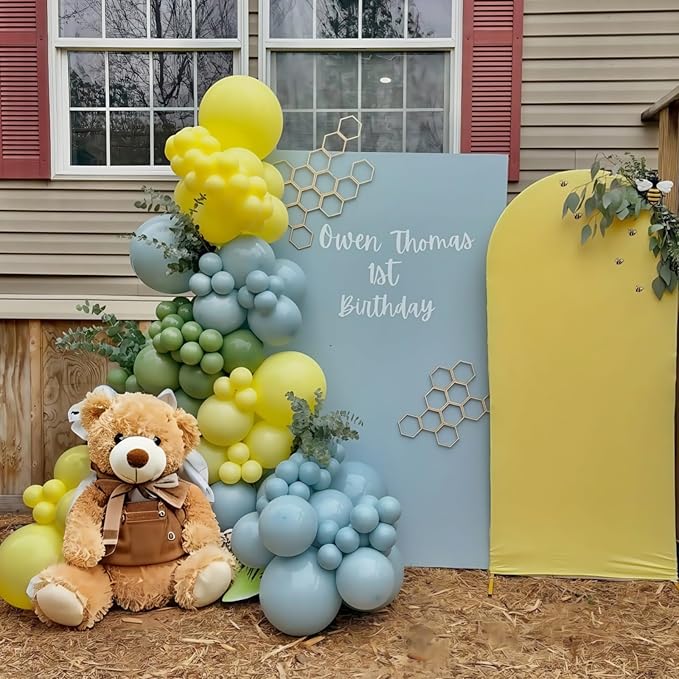 Sage Green Dusty Blue Yellow Balloons Set, 60Pcs 12 Inch Olive Green Macaron Yellow Slate Blue White Sand Cream Latex Balloons for Birthday Wedding Baby Shower Wild One Party Deocrations Supplies